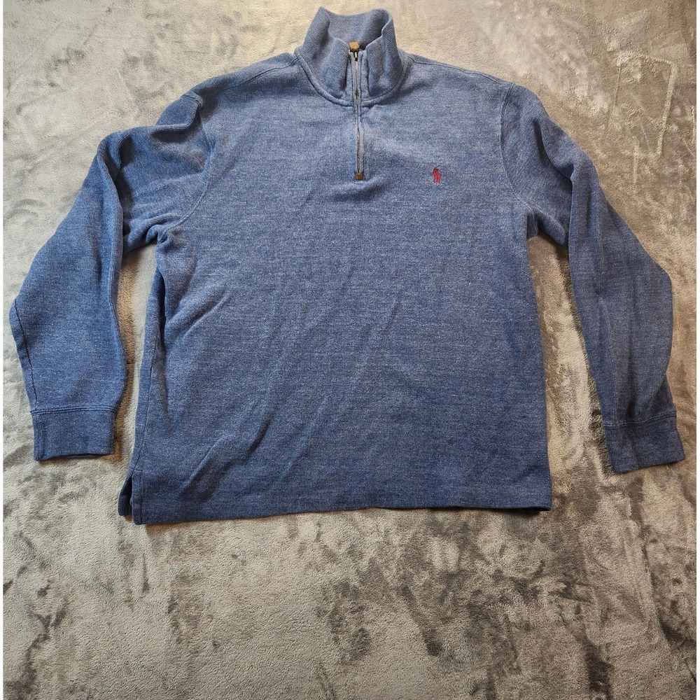 Polo Ralph Lauren Sweater Mens Large Blue 1/4 Zip Pullover Pony
